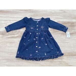 Oshkosh B'Gosh Jean Dress Velour‎ Silver Stars Kid's Girl's Blue Pink Size 4